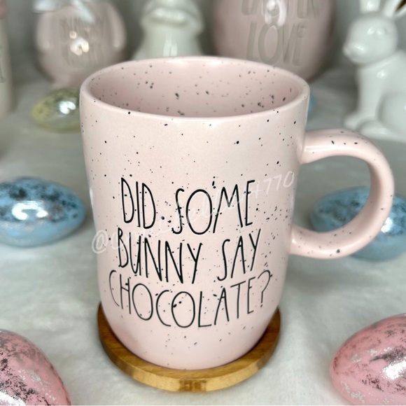 ❌SOLD❌ Rae Dunn Coffee Mug DID SOME BUNNY SAY CHOCOLATE Coaster Lid Easter Pink - Picture 3 of 17